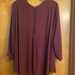 Liz Claiborne ~ Tunic Popover Top ~ 3/4 Sleeve ~ Burgundy ~ 3X ~ NWT